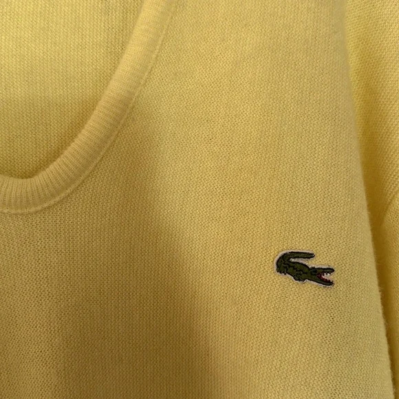 Vintage 80s or 90s yellow “ Izod Lacoste “ men’s V-neck sweater, Preppy